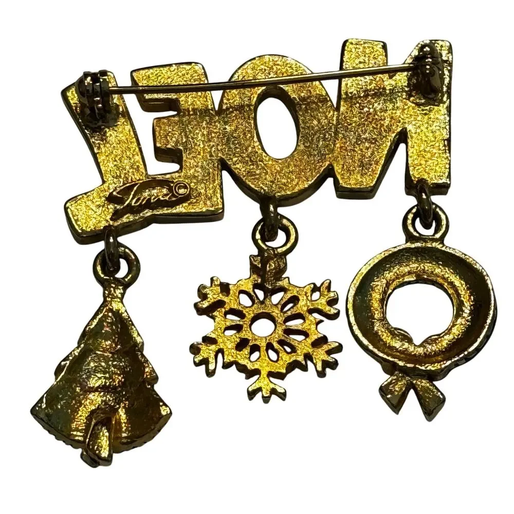 Vintage TONA brand Christmas Holiday brooch festive NOEL dangle spell out pin